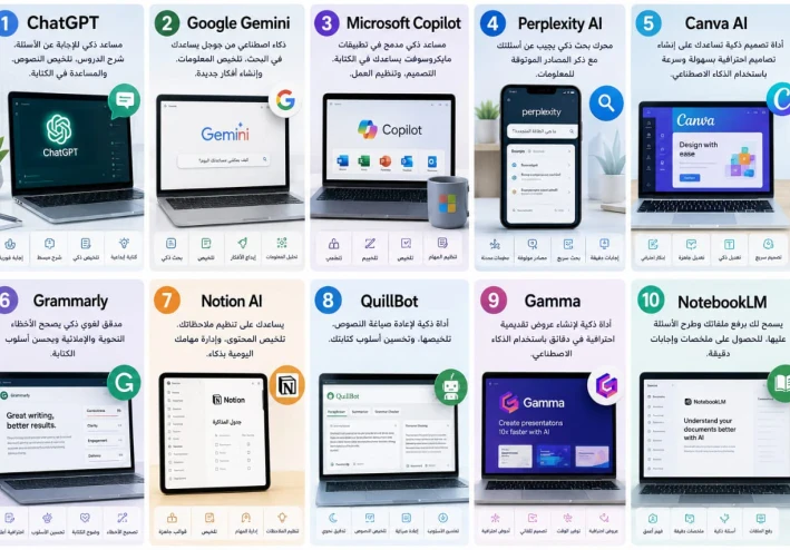 أفضل 10 أدوات الذكاء الاصطناعي يحتاجهم الطلاب في 2026