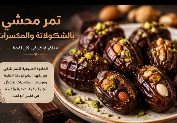 تمر محشي بالشوكولاتة و المكسرات لمسة فاخرة في عالم الحلويات