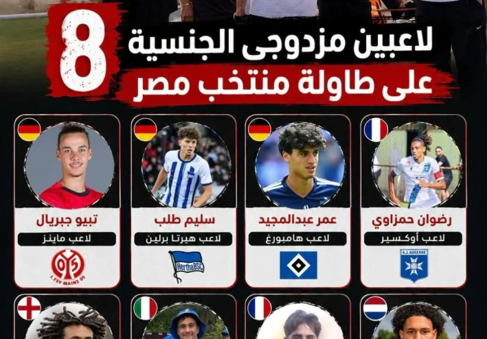 ٨ لاعبين مزدوجي الجنسية علي طاولة منتخب مصر