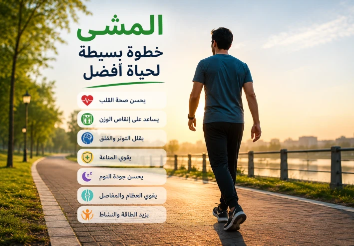فوائد المشي يوميًا: دليلك الشامل لتحسين الصحة الجسدية والنفسية والوقاية من الأمراض.