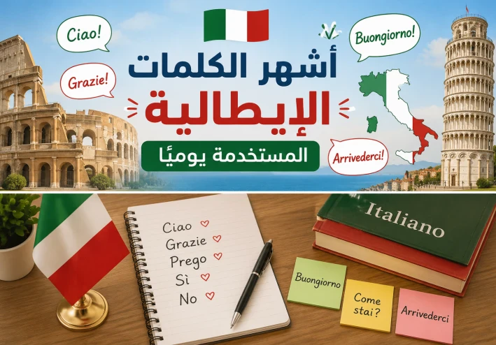 تعلم أشهر الكلمات الإيطالية المستخدمة يوميًا مع النطق والمعنى بالعربي للمبتدئين