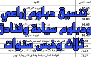 تنسيق دبلوم زراعي ودبلوم سياحة وفنادق 3سنوات و5سنوات