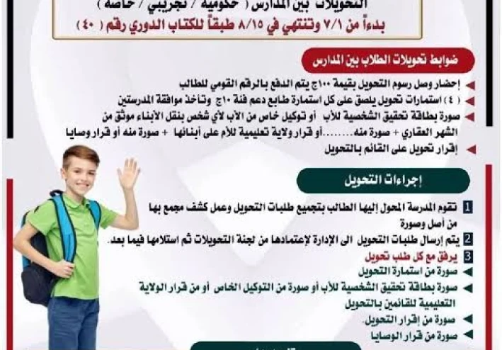 خطوات التحويلات المدرسية (حكومي - رسمي - لغات) 2026