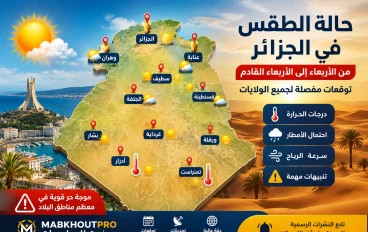 🌦️ توقعات حالة الطقس في الجزائر خلال الأسبوع: من الأربعاء إلى الأربعاء القادم