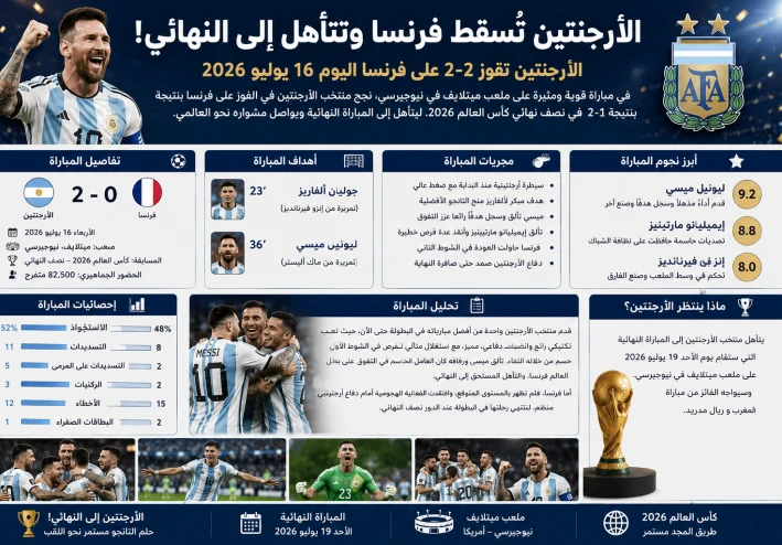 فوز الأرجنتين اليوم 16 يوليو 2026 يعزز الحلم ويقرب المنتخب من مواصلة المشوار بثقة