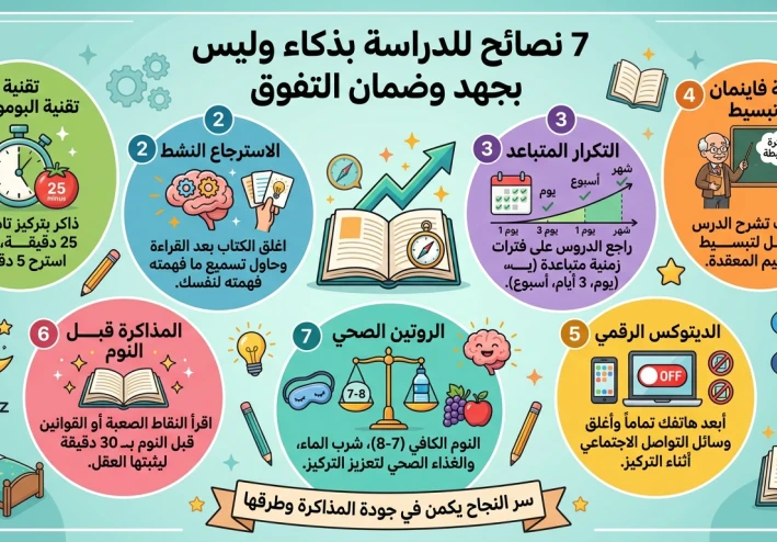 كيف تذاكر بذكاء وليس بجهد؟ 7 نصائح تضمن لك التفوق الدراسي