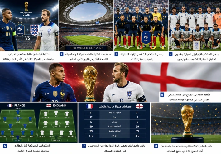 كأس العالم 2026: فرنسا وإنجلترا تتنافسان في مباراة حامية لتحديد المركز الثالث، الموعد، التشكيلات المتوقعة، وآخر الأخبار