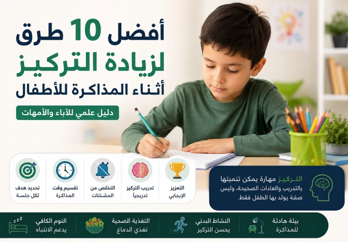 أفضل 10 طرق لزيادة التركيز أثناء المذاكرة للأطفال: دليل علمي للآباء والأمهات