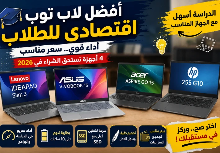 أفضل لاب توب اقتصادي للطلاب في 2026.. 4 أجهزة تمنحك أفضل أداء بأقل سعر