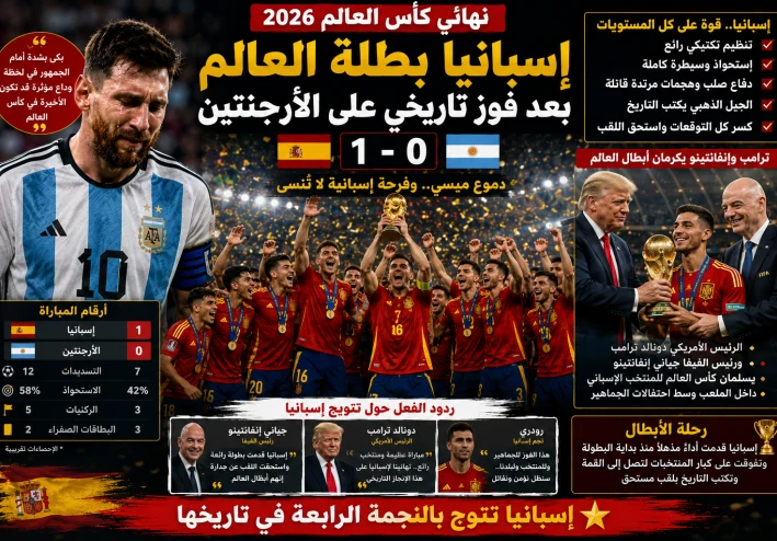 إسبانيا تُسقط الأرجنتين.. دموع ميسي تخطف الأنظار واحتفالات التتويج تهز العالم