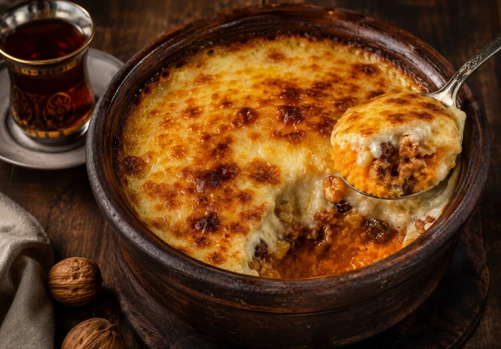 طاجن البطاطا الحلوة بالبشاميل والمكسرات: دفء الشتاء في طبق مصري أصيل