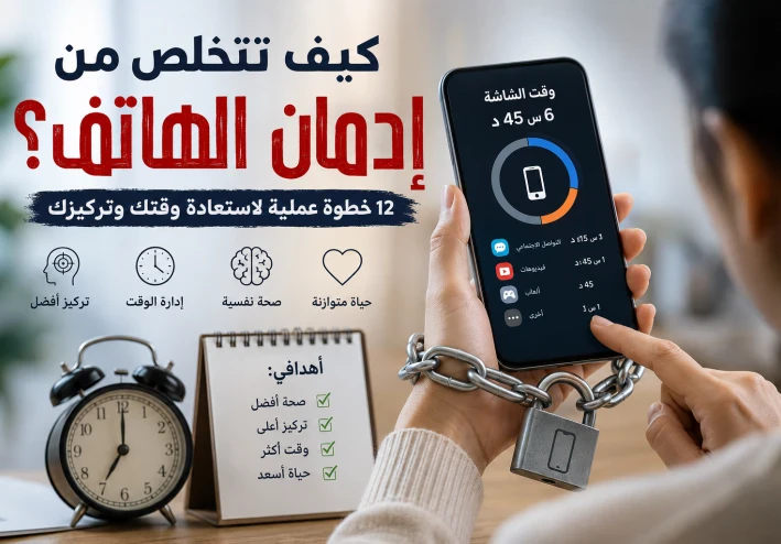كيف تتخلص من إدمان الهاتف؟ 12 خطوة عملية لاستعادة وقتك وتركيزك