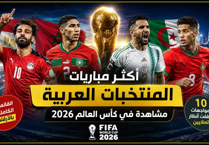 ترتيب أكثر مباريات المنتخبات العربية مشاهدة في كأس العالم 2026.. قائمة كاملة وأرقام قياسية ⭐