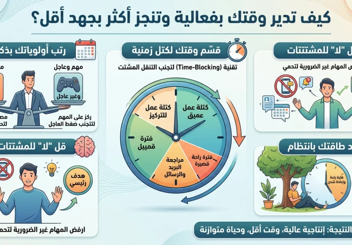 كيف تدير وقتك بفعالية وتنجز أكثر بجهد أقل؟