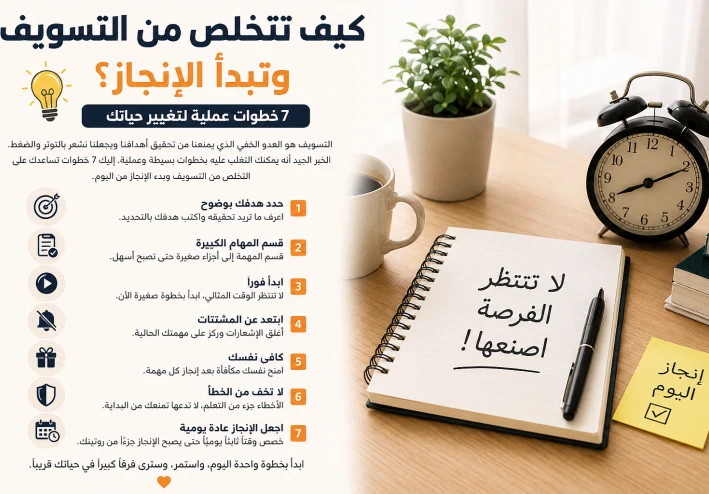 وداعًا للتسويف.. 7 خطوات عملية ستغير طريقة إنجازك للمهام