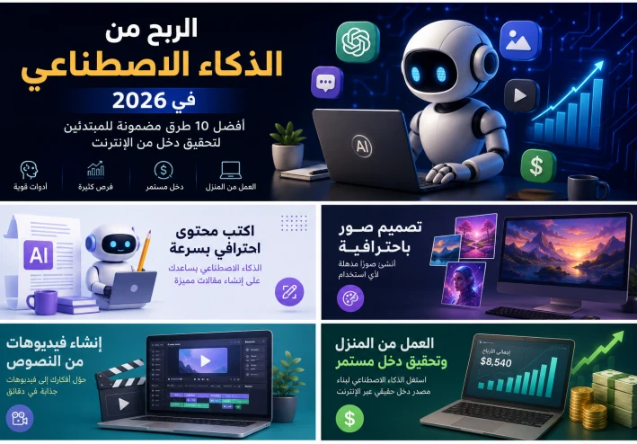 الربح من الذكاء الاصطناعي في 2026: أفضل 10 طرق مضمونة للمبتدئين لتحقيق دخل من الإنترنت