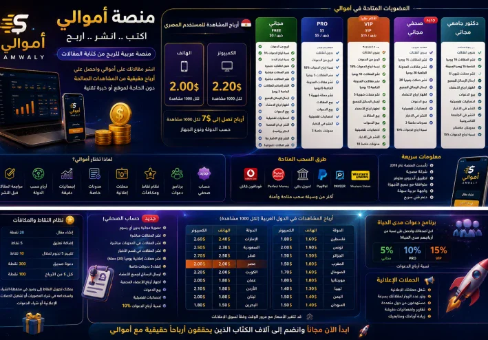 🔥 أموالي 2026 بعد التحديثات الجديدة! دليل شامل للربح من المقالات وحساب الصحفي والعضويات (2026/7/17)