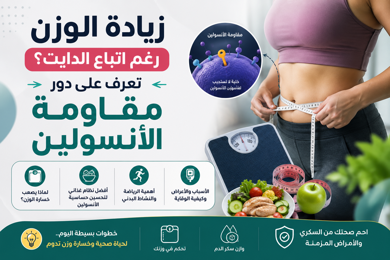 صورة مقال زيادة الوزن رغم اتباع الدايت؟ تعرف على دور مقاومة الأنسولين