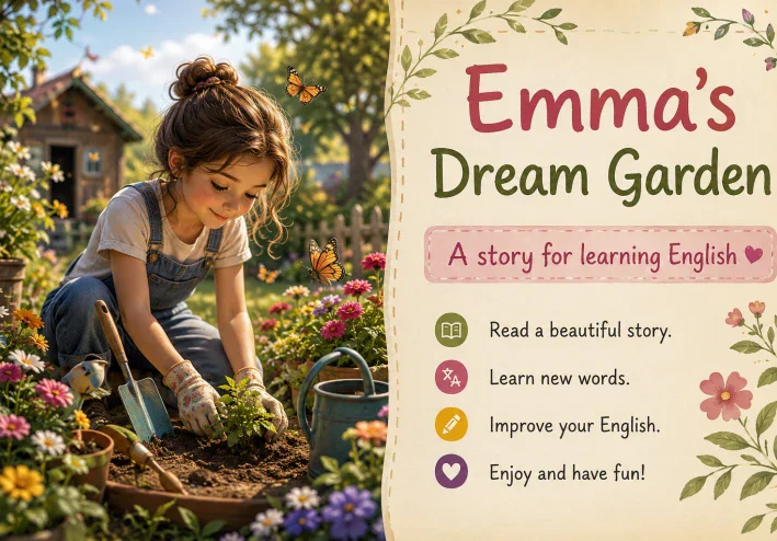تعلم الإنجليزية من خلال قصة ممتعة: Emma's Dream Garden (مع الترجمة)
