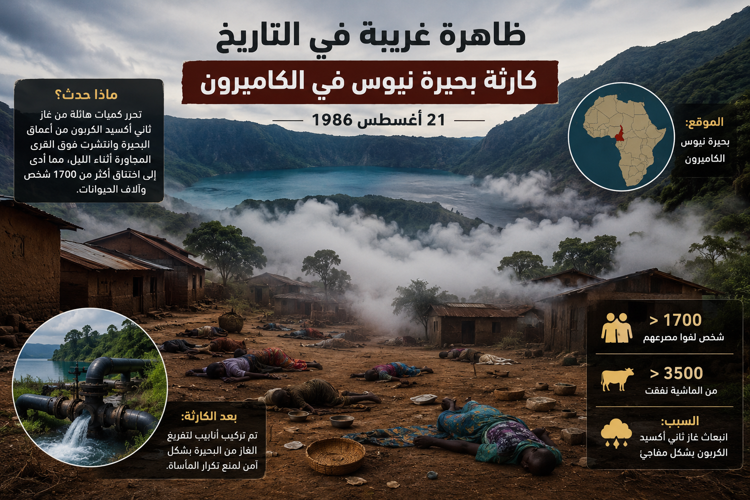 كارثة بحيرة نيوس .. الليلة التي قتل فيها الغاز أكثر من 1700 شخص وهم نائمون