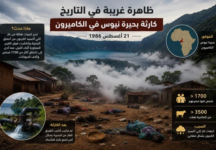 كارثة بحيرة نيوس .. الليلة التي قتل فيها الغاز أكثر من 1700 شخص وهم نائمون