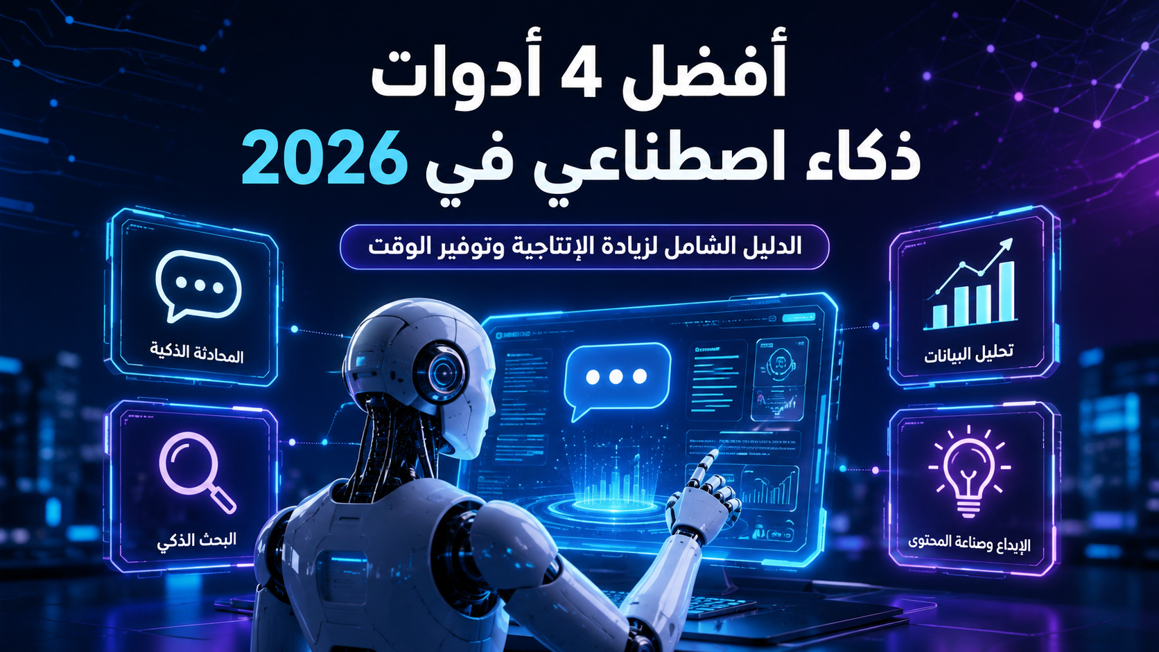 أفضل 4 أدوات ذكاء اصطناعي في 2026: الدليل الشامل لزيادة الإنتاجية وتوفير الوقت