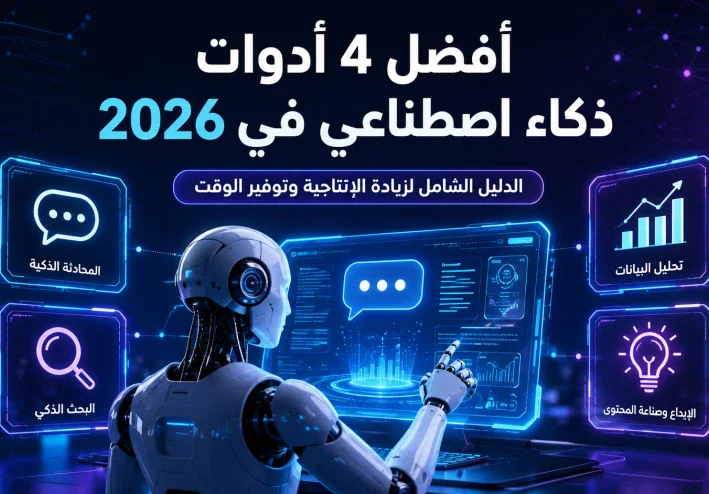 أفضل 4 أدوات ذكاء اصطناعي في 2026: الدليل الشامل لزيادة الإنتاجية وتوفير الوقت