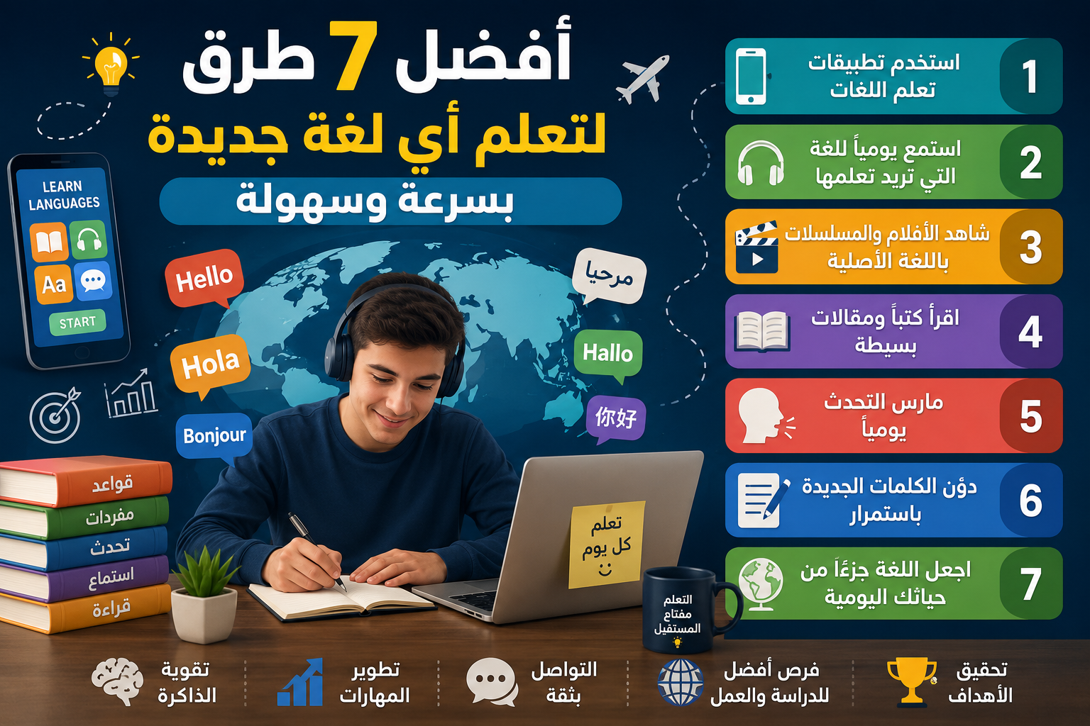 صورة مقال 🌎 أفضل 7 طرق تجعل تعلم اللغات أسهل وأكثر متعة 🎓