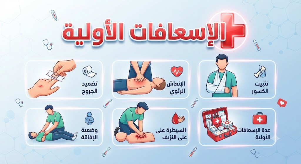 الإسعافات الأولية للإصابات الجسدية والصدمات: كيف تتعامل مع الكسور والحروق والجروح باحترافية؟
