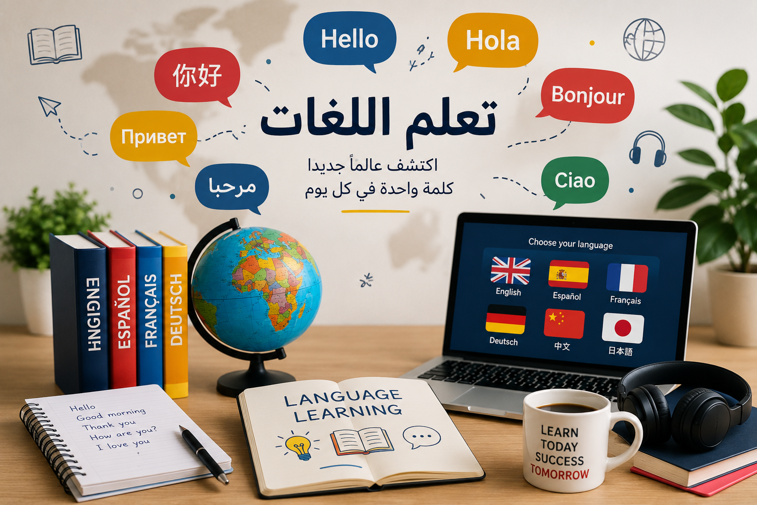 صورة مقال تعلم اللغات: مفتاحك إلى عالمٍ بلا حدود طوّر مهاراتك، ووسّع آفاقك، وافتح أبوابًا جديدة للنجاح والتواصل.