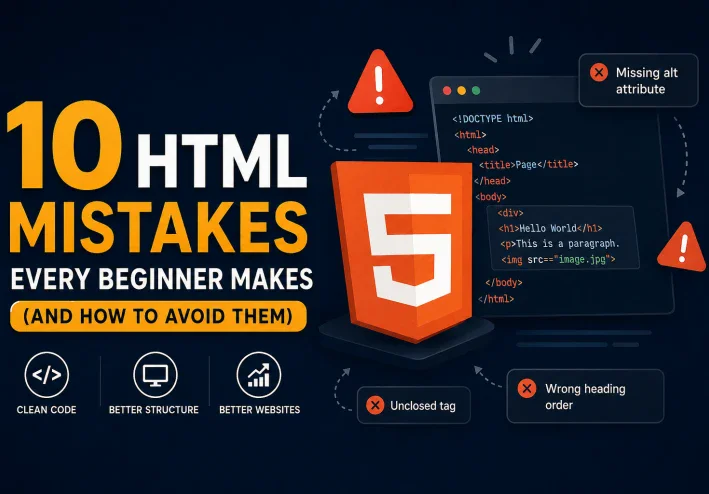 10 أخطاء شائعة يقع فيها كل مبتدئ في HTML (وكيف تتجنبها)