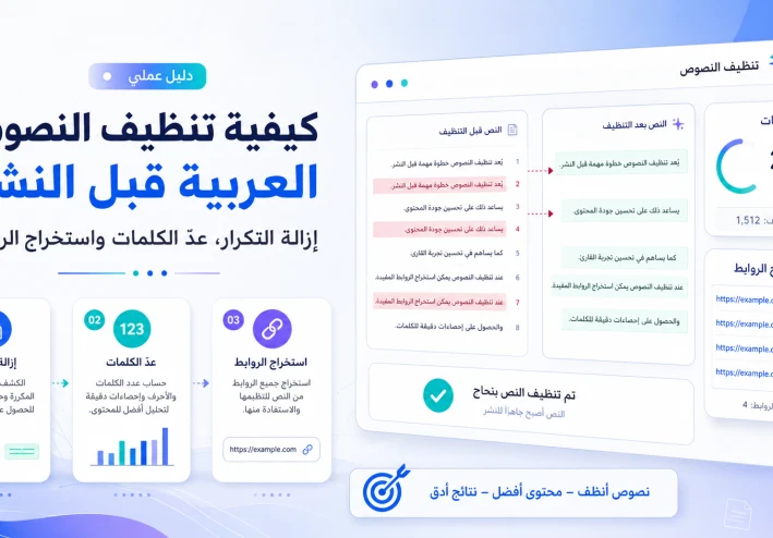 كيفية تنظيف النصوص العربية قبل النشر: إزالة التكرار، عدّ الكلمات واستخراج الروابط