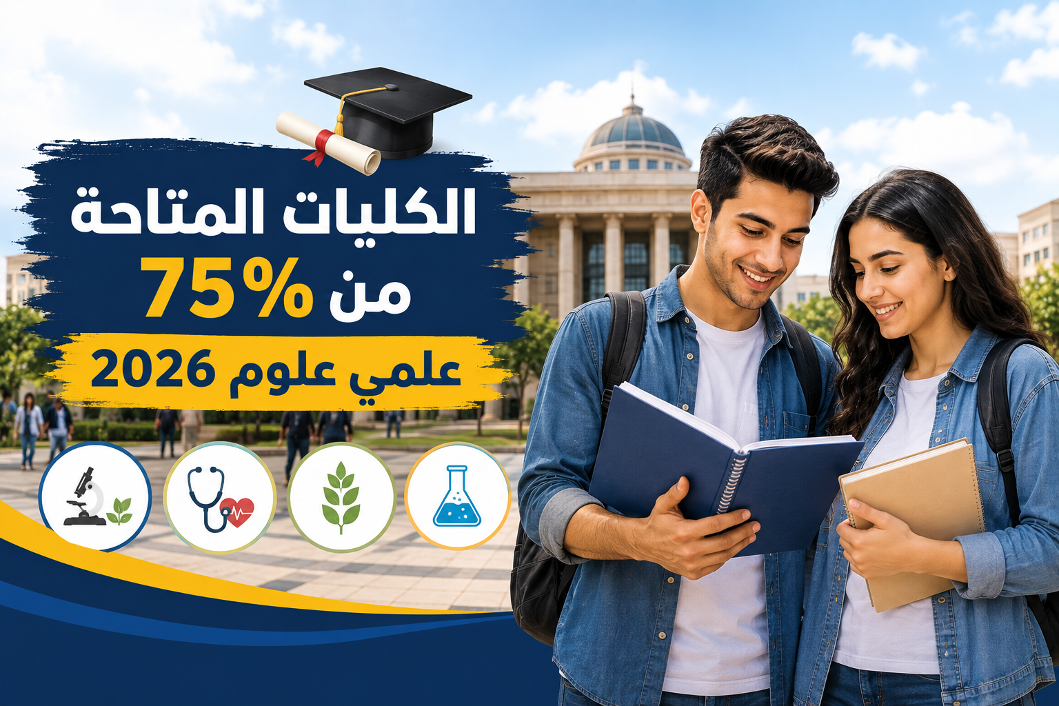 صورة مقال الكليات المتاحة من 75% علمي علوم 2026.. أفضل   الخيارات الحكومية والخاصة بعد الثانوية العامة