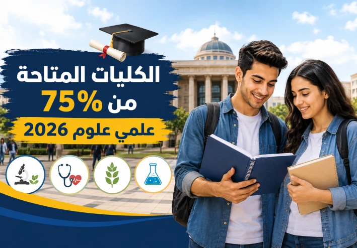 الكليات المتاحة من 75% علمي علوم 2026.. أفضل   الخيارات الحكومية والخاصة بعد الثانوية العامة