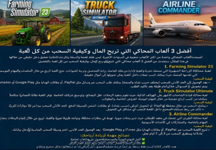 أفضل و أسهل 3 العاب لربح المال ،  مدعومه في الدول العربيه ، ربح من اللعب و فهم طريقه للسحب