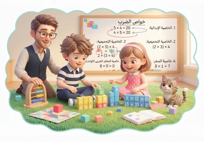 "خواص عملية الضرب (الإبدال، الدمج، المحايد الضربي )" الصف الثالث الابتداي ترم 1 رياضيات