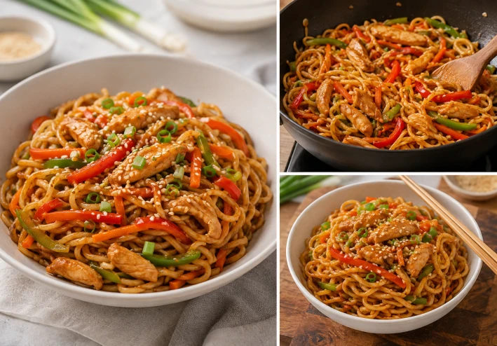 نودلز آسيوية بالدجاج والخضار / Asian Chicken and Vegetable Noodles
