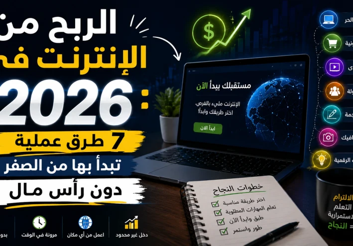 الربح من الإنترنت في 2026: 7 طرق عملية تبدأ بها من الصفر دون رأس مال