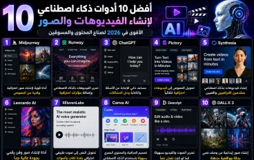 أفضل 10 أدوات ذكاء اصطناعي في 2026 لإنشاء الفيديوهات والصور وزيادة إنتاجيتك