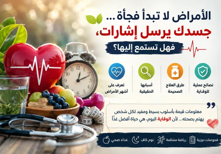 🩺 الأمراض لا تبدأ فجأة... جسدك يرسل إشارات، فهل تستمع إليها؟