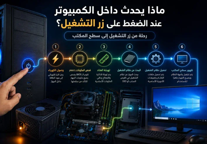 ماذا يحدث داخل الكمبيوتر عند الضغط على زر التشغيل؟ رحلة من زر التشغيل إلى سطح المكتب