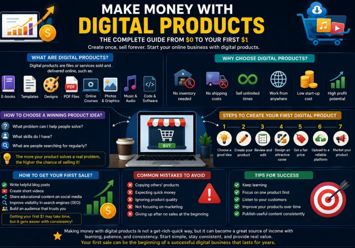 How to Make Money Selling Digital Products: A Complete Beginner’s Guide from $0 to Your First $1