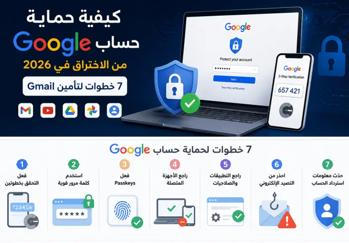 كيفية حماية حساب Google من الاختراق في 2026: 7 خطوات لتأمين Gmail