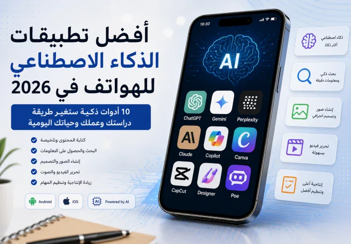 أفضل تطبيقات AI للهواتف في 2026: 10 أدوات ذكاء اصطناعي تستحق التجربة