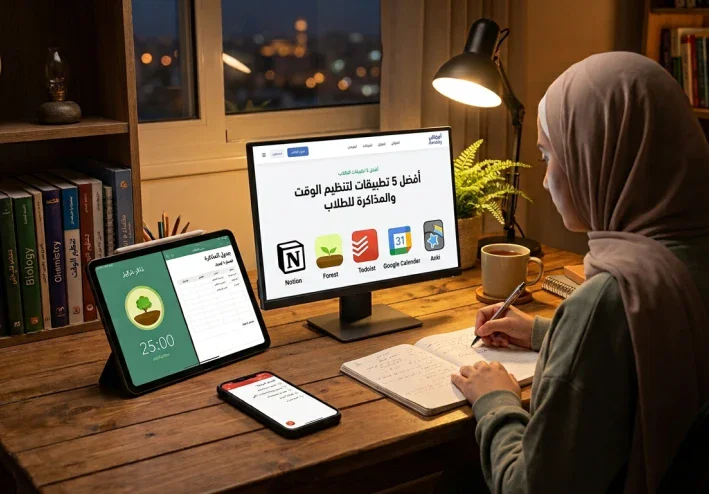 أفضل 5 تطبيقات مجانية لتنظيم الوقت والمذاكرة وزيادة التركيز للطلاب.