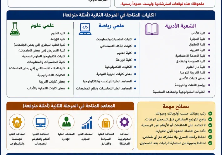 تنسيق المرحلة الثانية 2026.. الكليات والمعاهد المتاحة وطريقة تسجيل الرغبات على موقع التنسيق