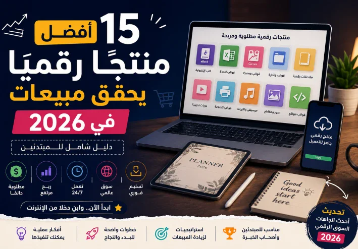 أفضل 15 منتجًا رقميًا يحقق مبيعات في 2026 | دليل شامل للمبتدئين