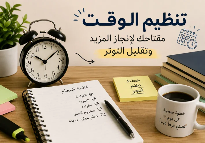 تنظيم الوقت: 7 طرق بسيطة تساعدك على إنجاز يومك وتقليل التوتر وزيادة الإنتاجية