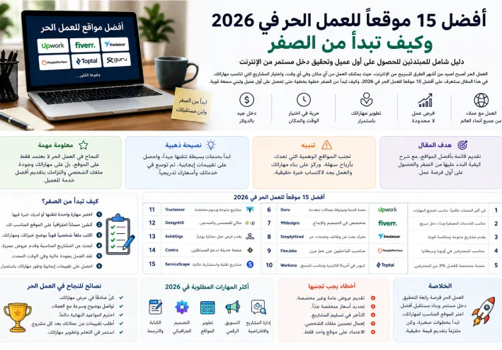 أفضل 15 موقعًا للعمل الحر في 2026 وكيف تبدأ من الصفر