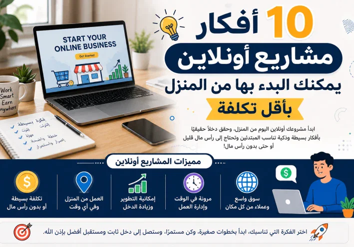 10 أفكار مشاريع أونلاين يمكنك البدء بها من المنزل بأقل تكلفة في 2026